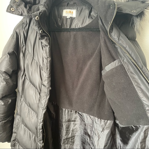 ELORA Women's Winter Vegan Down Puffer Mid Length Fur Trim Coat Size Large - Picture 5 of 7